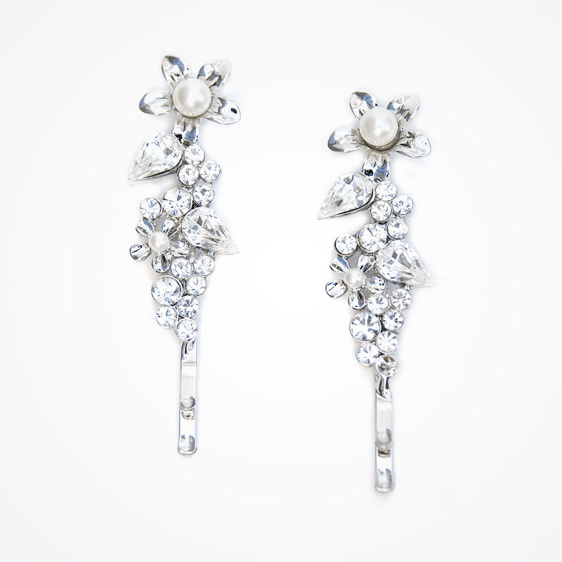 Pearl flower and crystal hair slides - Liberty in Love