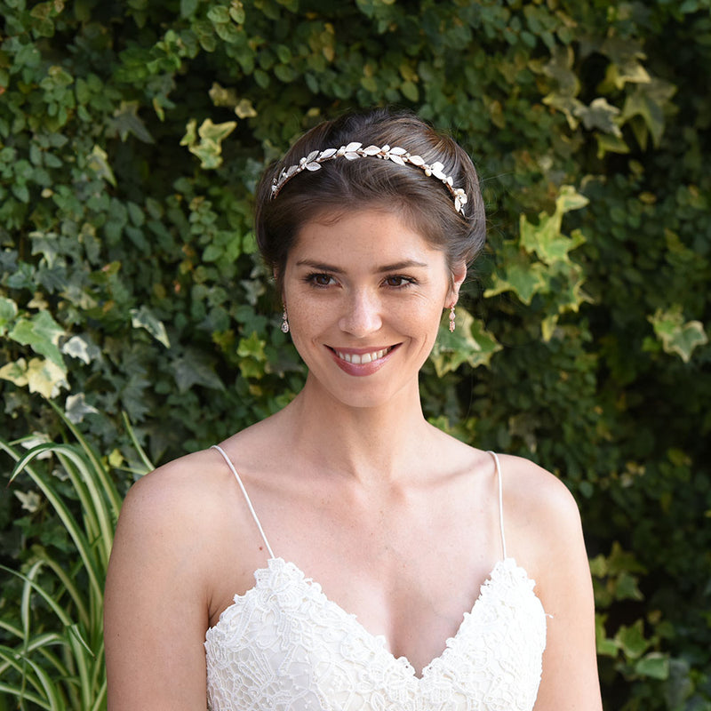 Pearl mist rose gold enamelled leaves headband - Liberty in Love