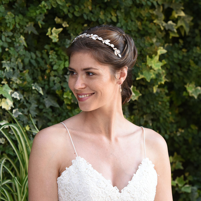 Pearl mist rose gold enamelled leaves headband - Liberty in Love