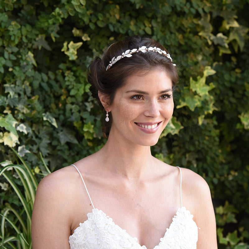 Pearl mist rose gold enamelled leaves headband - Liberty in Love