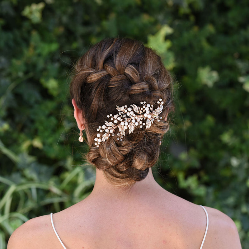 Peasblossom rose gold blush pearl and crystal hair clip - Liberty in Love
