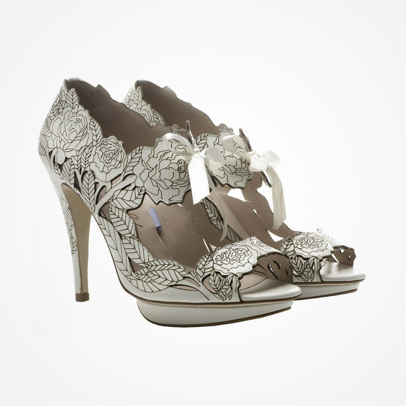 Peony ivory laser-cut leather floral sandals - Liberty in Love