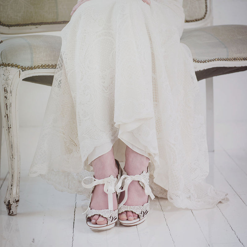 Peony ivory laser-cut leather floral sandals - Liberty in Love