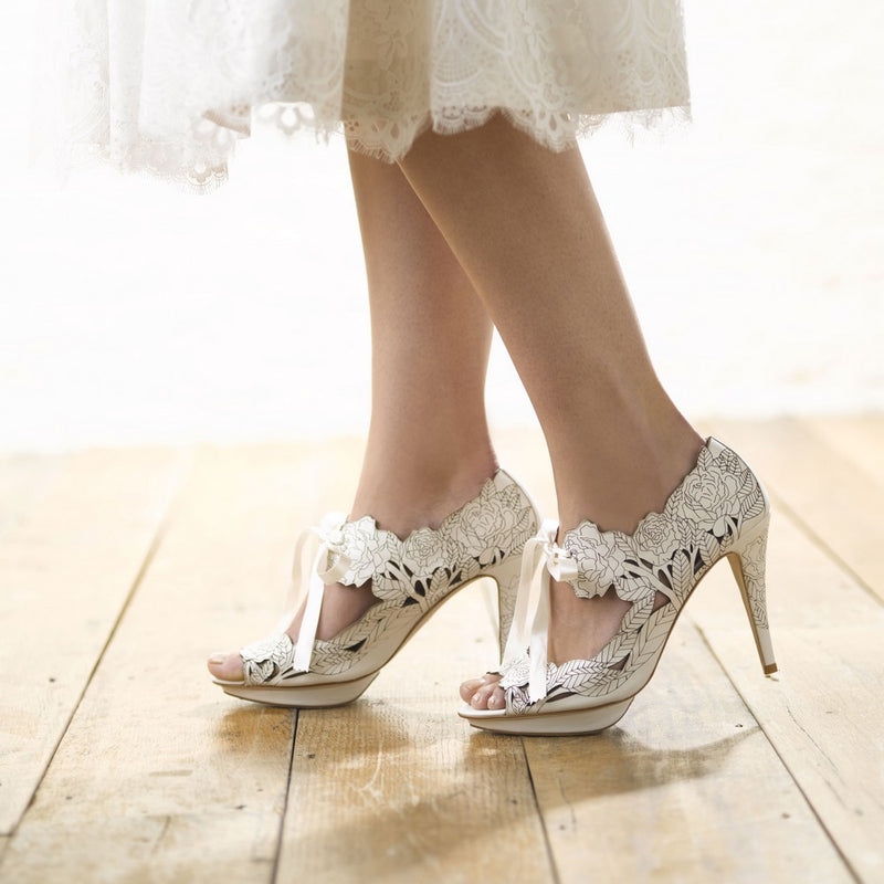 Peony ivory laser-cut leather floral sandals - size 5 only - Liberty in Love