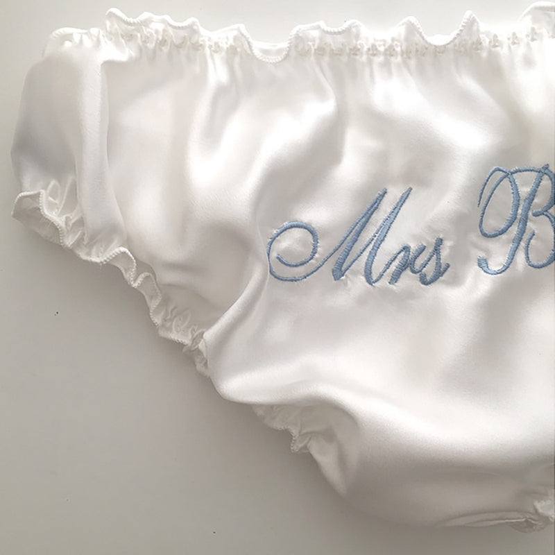 Personalised Embroidered Ladies Thong Mini Knickers Any Text.Bride/Hen/Mrs