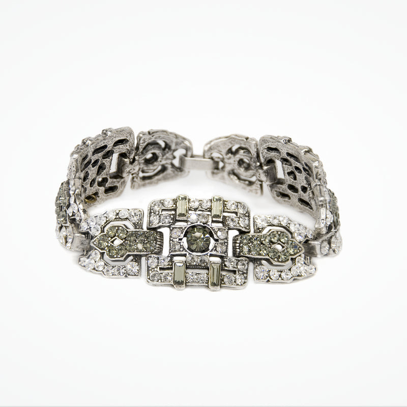 Art Deco crystal embellished geometric baguette link bracelet (BL3880) - Liberty in Love