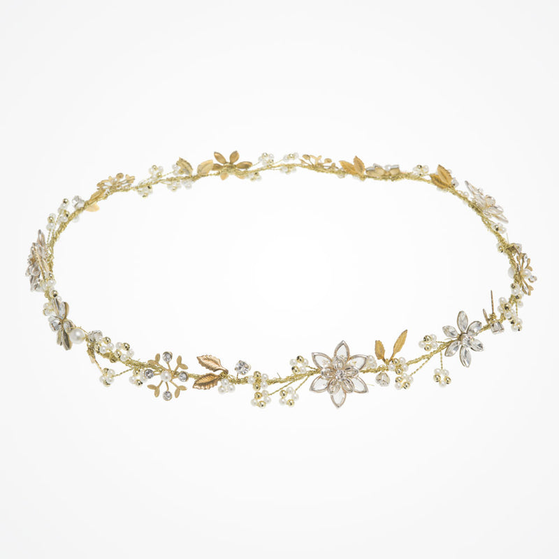Philomena blossoms and leaves gilded headpiece - Liberty in Love