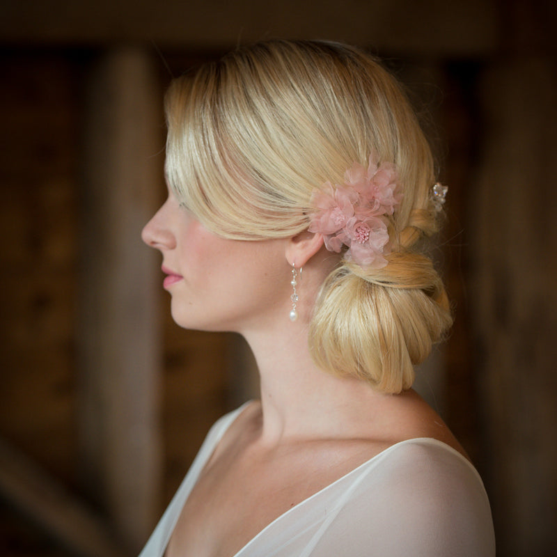 Iris trio of pink organza flowers hair pins - Liberty in Love