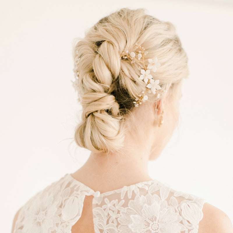 Clematis blossom and sprigs hair pin (gold) - Liberty in Love