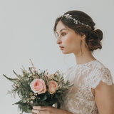 Posy clustered pearl blossom and leaves silver hair vine - Liberty in Love