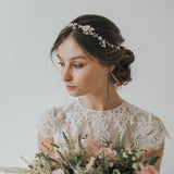 Posy clustered pearl blossom and leaves silver hair vine - Liberty in Love