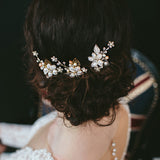 Posy clustered pearl blossom and leaves rose gold hair pin - Liberty in Love