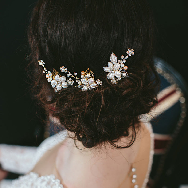 Posy clustered pearl blossom and leaves rose gold hair pin - Liberty in Love