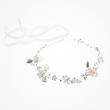 Posy clustered pearl blossom and leaves silver hair vine - Liberty in Love