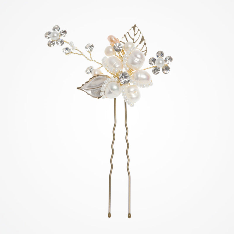 Posy clustered pearl blossom and leaves rose gold hair pin - Liberty in Love