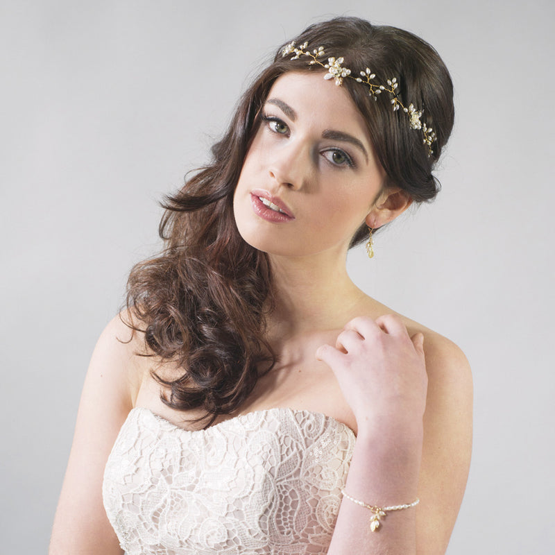 Primrose delicate blossomed gold hair vine - Liberty in Love