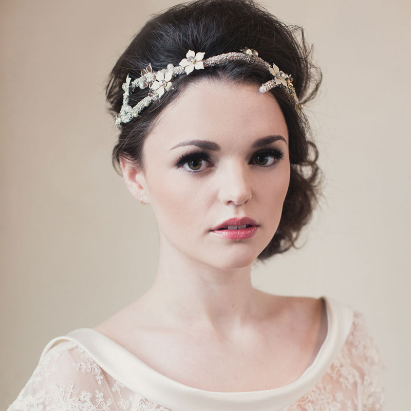 Cerys rhinestone encrusted branch hairvine with enamel flowers and pearls - Liberty in Love