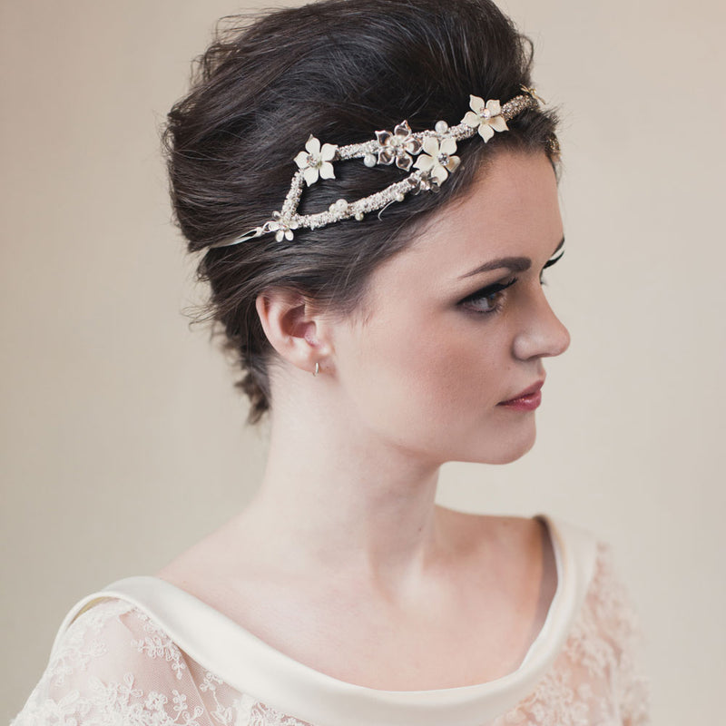 Cerys rhinestone encrusted branch hairvine with enamel flowers and pearls - Liberty in Love