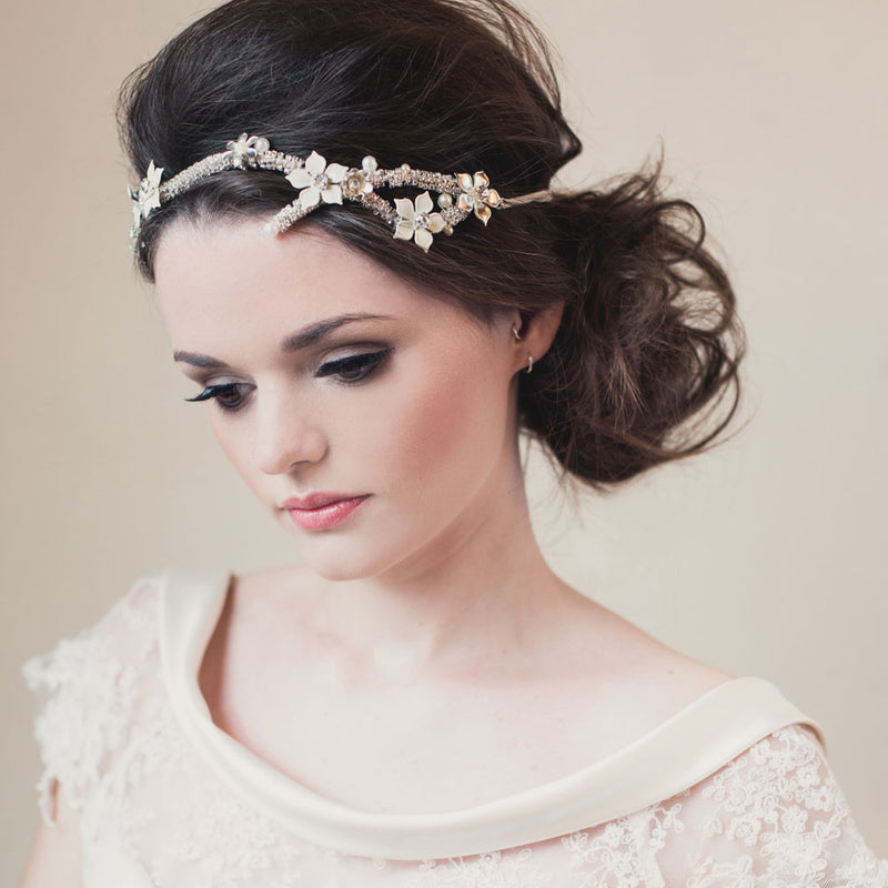 Cerys rhinestone encrusted branch hairvine with enamel flowers and pearls - Liberty in Love