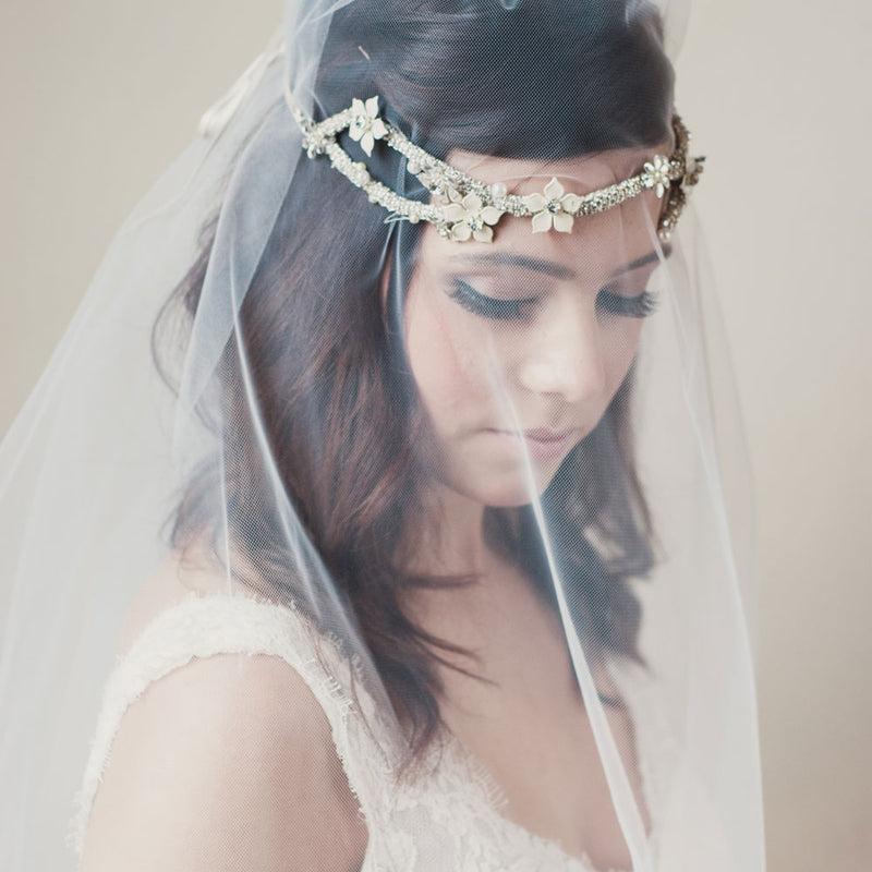 Cerys rhinestone encrusted branch hairvine with enamel flowers and pearls - Liberty in Love