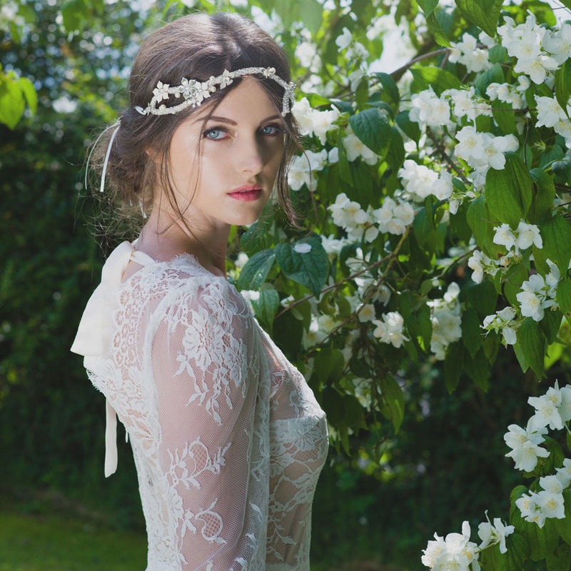 Cerys rhinestone encrusted branch hairvine with enamel flowers and pearls - Liberty in Love