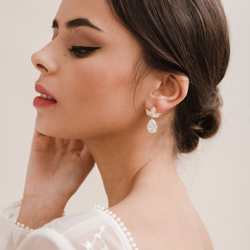 Champagne and Rose Gold Teardrop Gem Hoop Earrings | Bridesmaid Earrin –  The Gem Co.