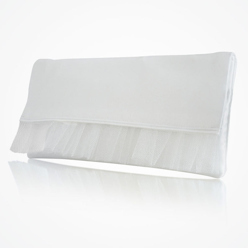 Romilly ivory satin clutch with tulle ruffle - Liberty in Love