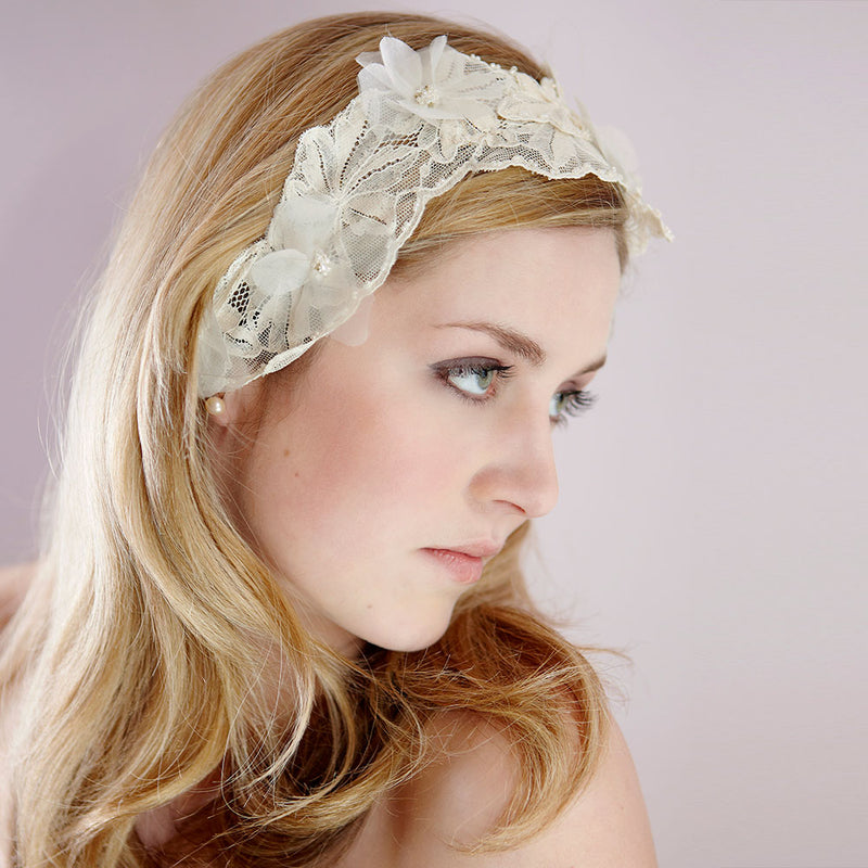 Rosalie cream lace beaded floral bridal hairband - Liberty in Love