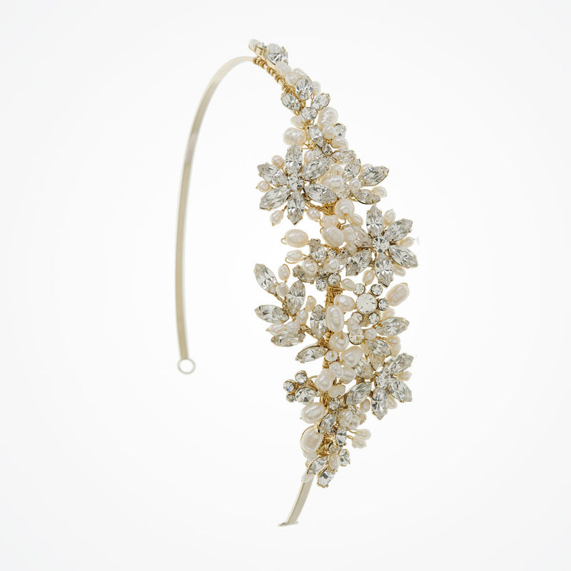 Safiya pearl and crystal blossoms headpiece (gold) - Liberty in Love