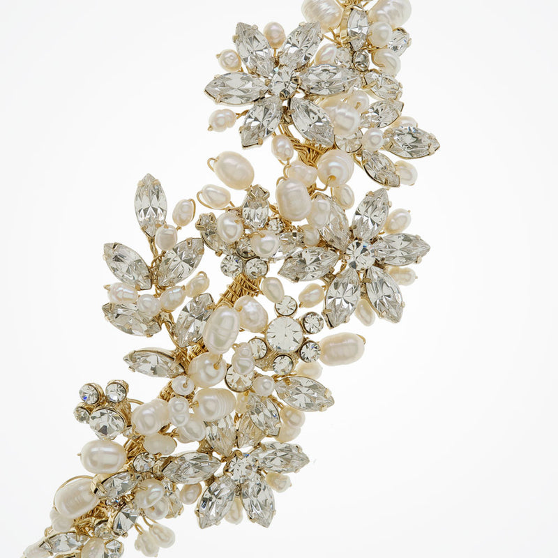 Safiya pearl and crystal blossoms headpiece (gold) - Liberty in Love
