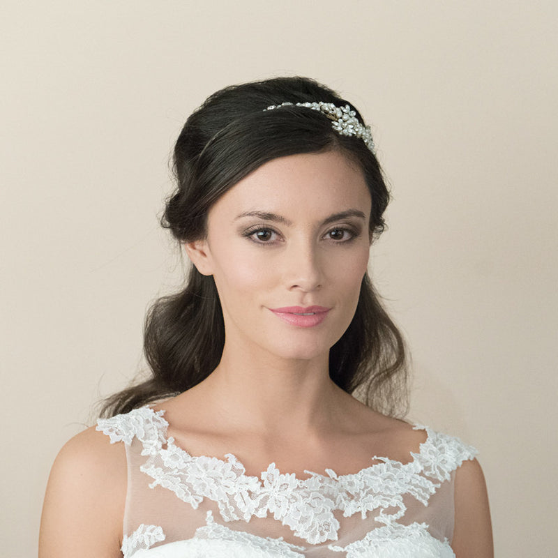 Safiya pearl and crystal blossoms headpiece (gold) - Liberty in Love