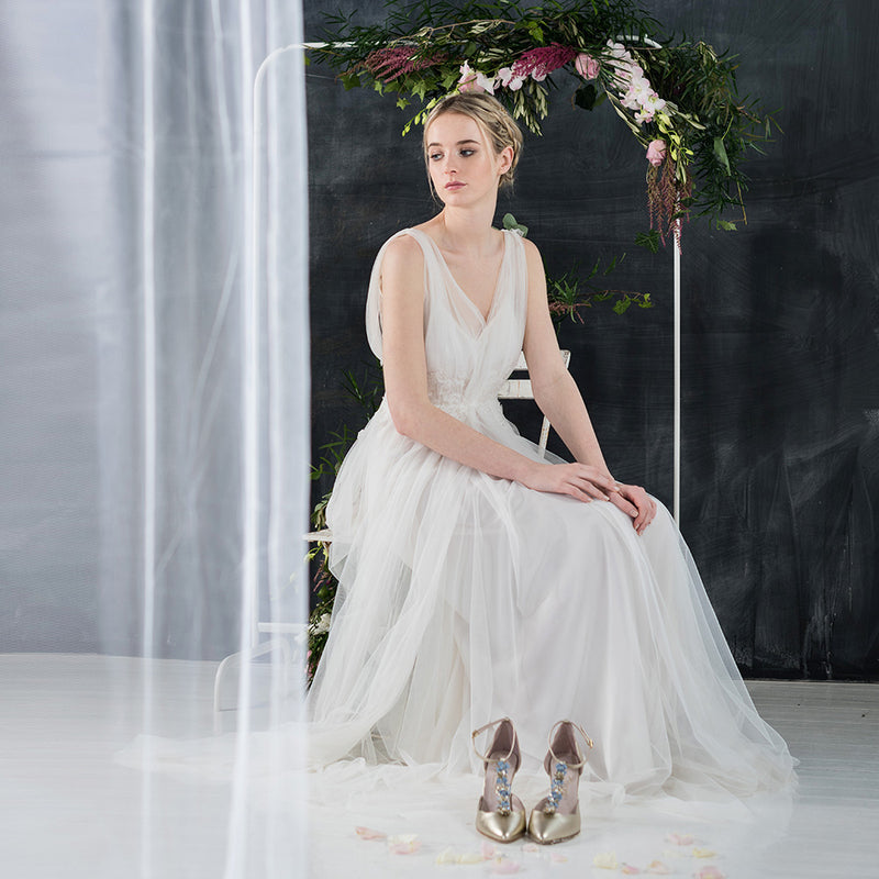 Sahara floral champagne t-bar shoes - Liberty in Love