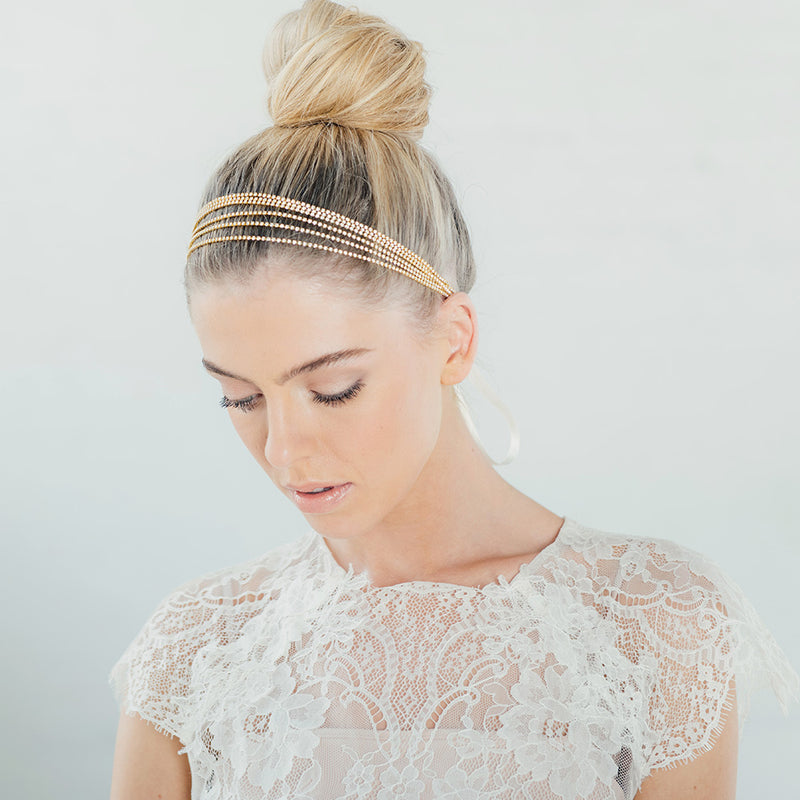 Sandrine gold strands of diamante headpiece - Liberty in Love