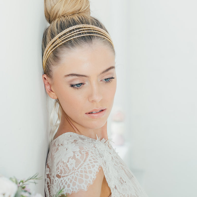 Sandrine gold strands of diamante headpiece - Liberty in Love