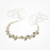 Sandy enamelled golden leaves and pearl buds hair vine - Liberty in Love