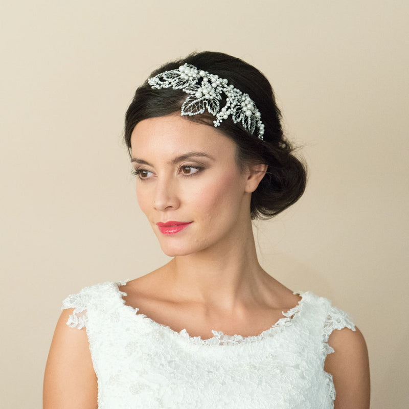 Selena leaves pearl and crystal headpiece - Liberty in Love