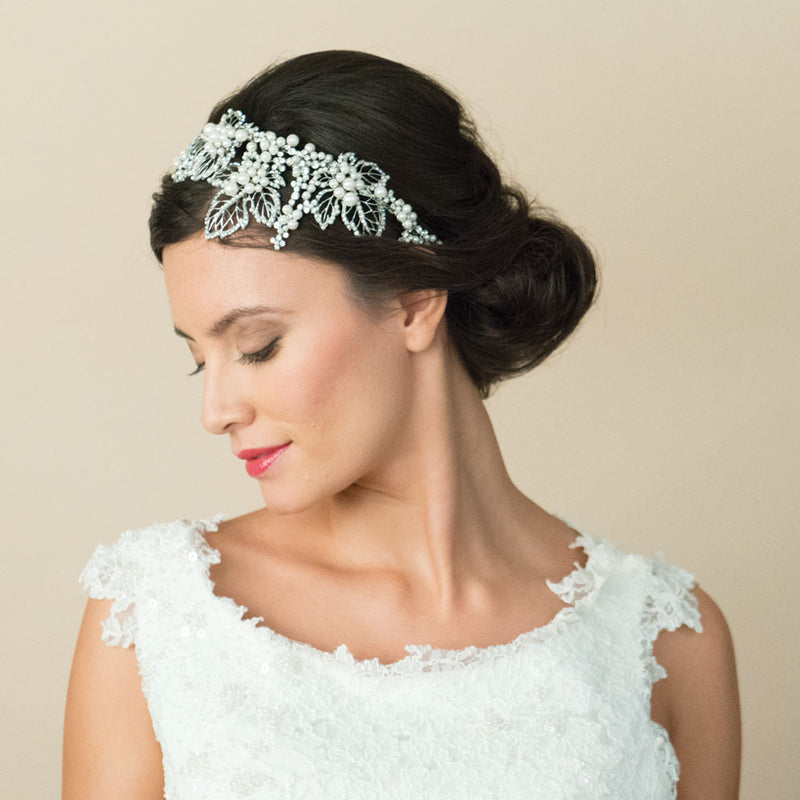 Selena leaves pearl and crystal headpiece - Liberty in Love