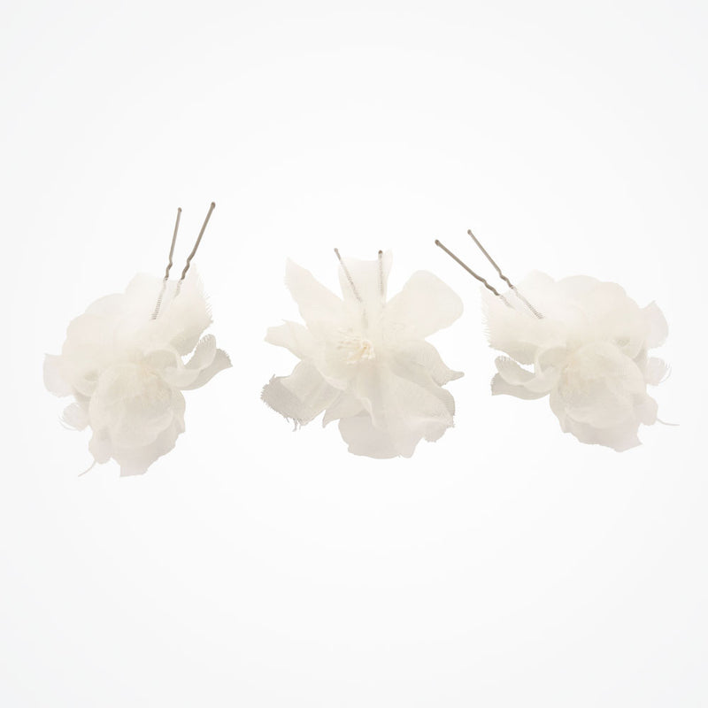 Iris trio of ivory organza flowers hair pins - Liberty in Love