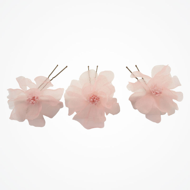 Iris trio of pink organza flowers hair pins - Liberty in Love