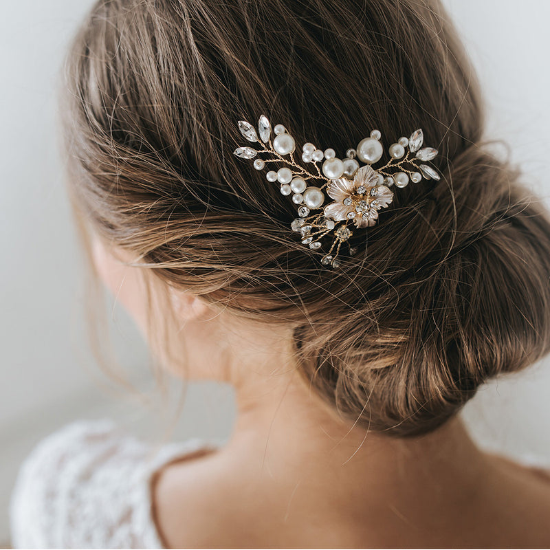 Shanti floral pearl sprig hair comb - Liberty in Love