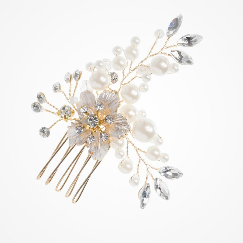 Shanti floral pearl sprig hair comb - Liberty in Love