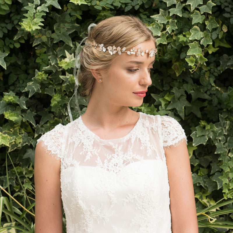Sienna rose gold enamelled blossoms and leaves hair vine - Liberty in Love