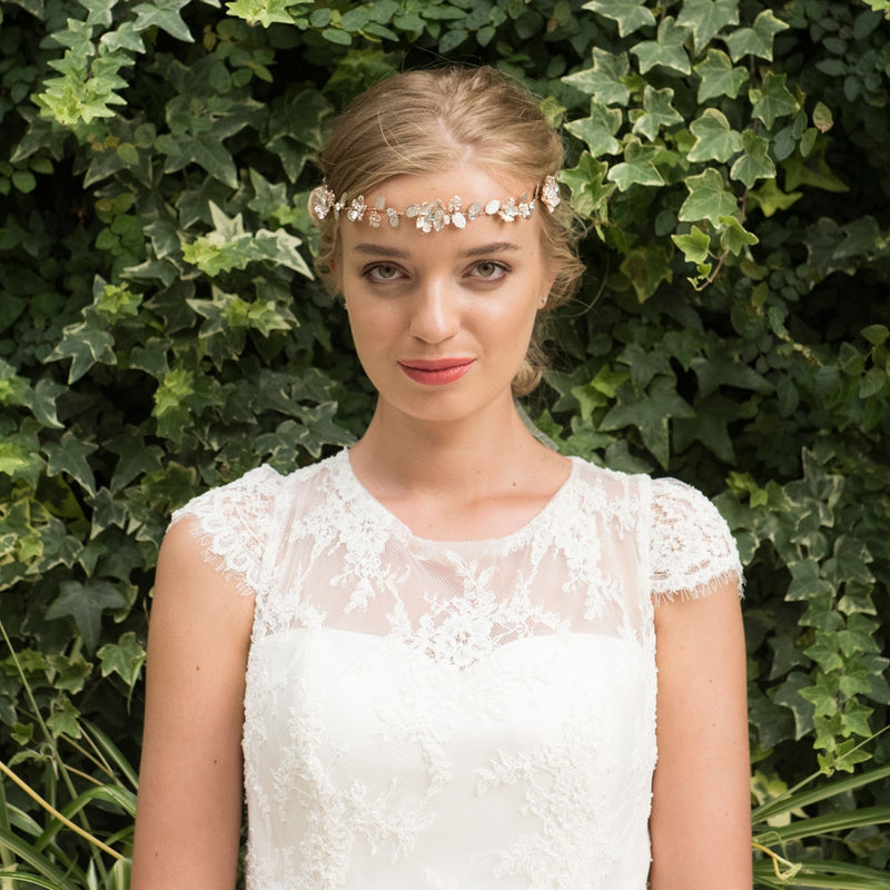 Sienna rose gold enamelled blossoms and leaves hair vine - Liberty in Love
