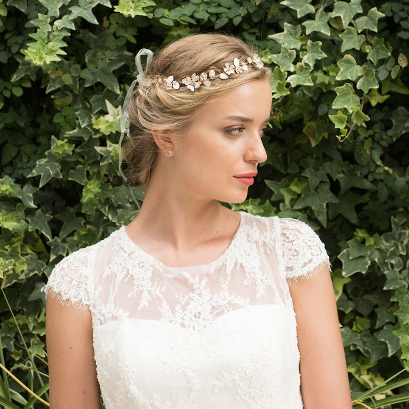 Sienna rose gold enamelled blossoms and leaves hair vine - Liberty in Love