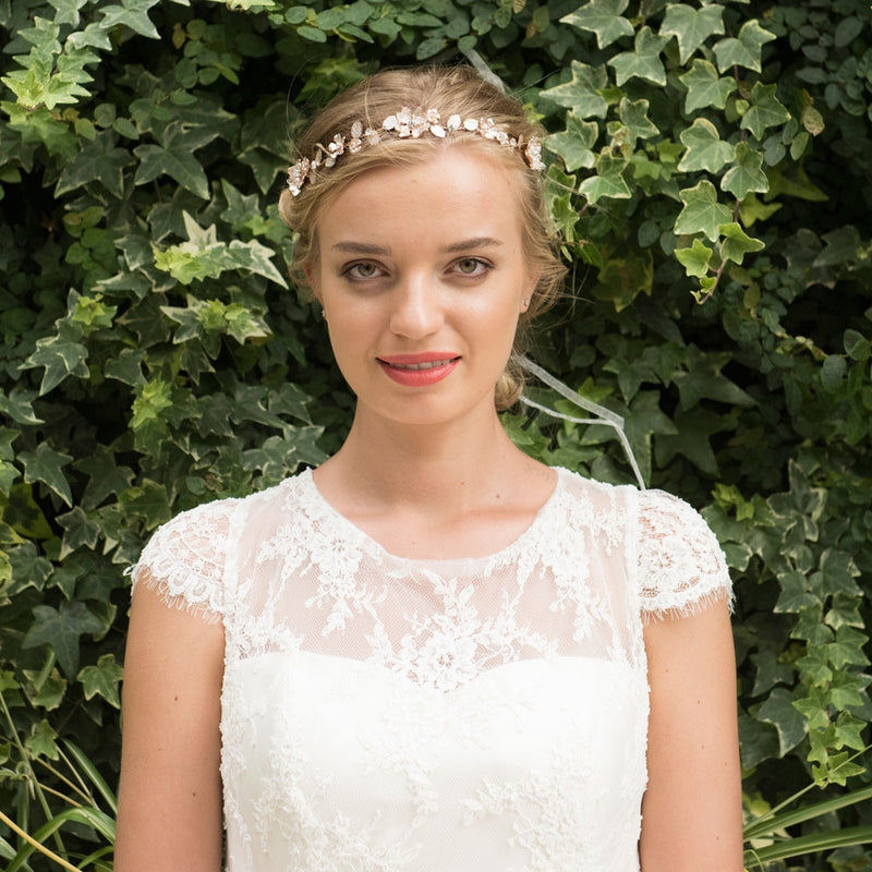Sienna rose gold enamelled blossoms and leaves hair vine - Liberty in Love