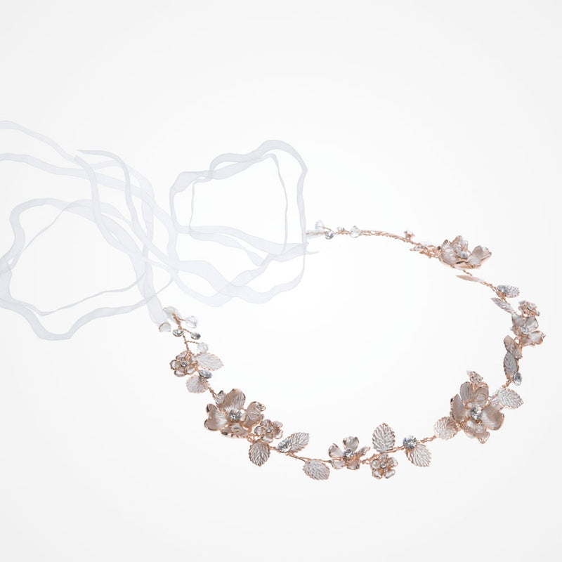 Sienna rose gold enamelled blossoms and leaves hair vine - Liberty in Love