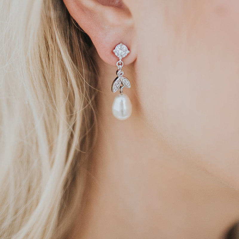 Silk crystal leaf pearl drop earrings - Liberty in Love
