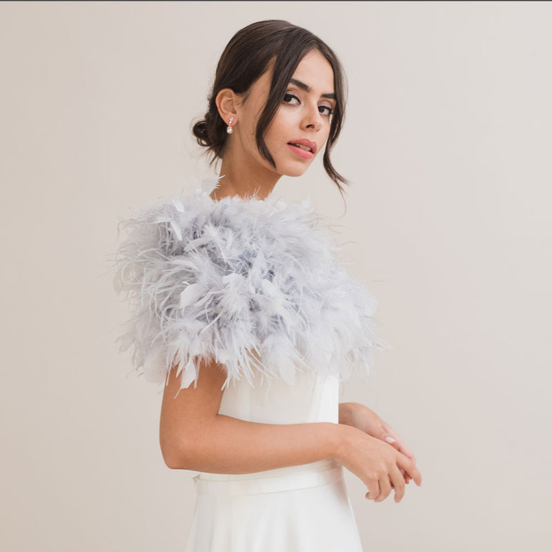Silver grey ostrich feather bridal stole - Liberty in Love