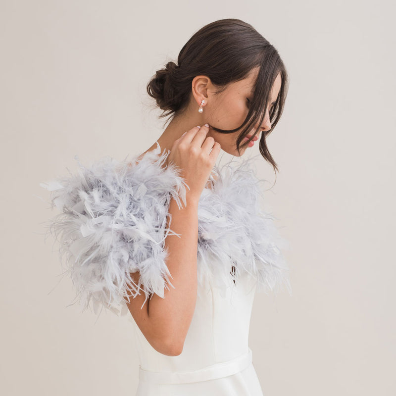 Silver grey ostrich feather bridal stole - Liberty in Love