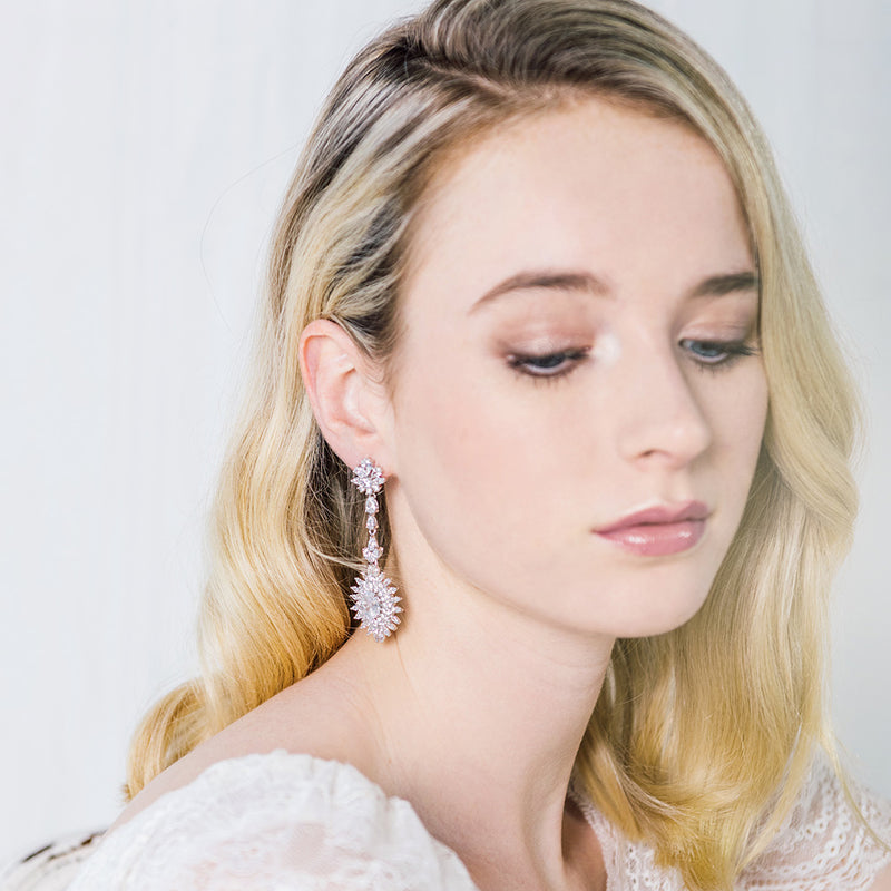Solaire long drop CZ earrings - Liberty in Love